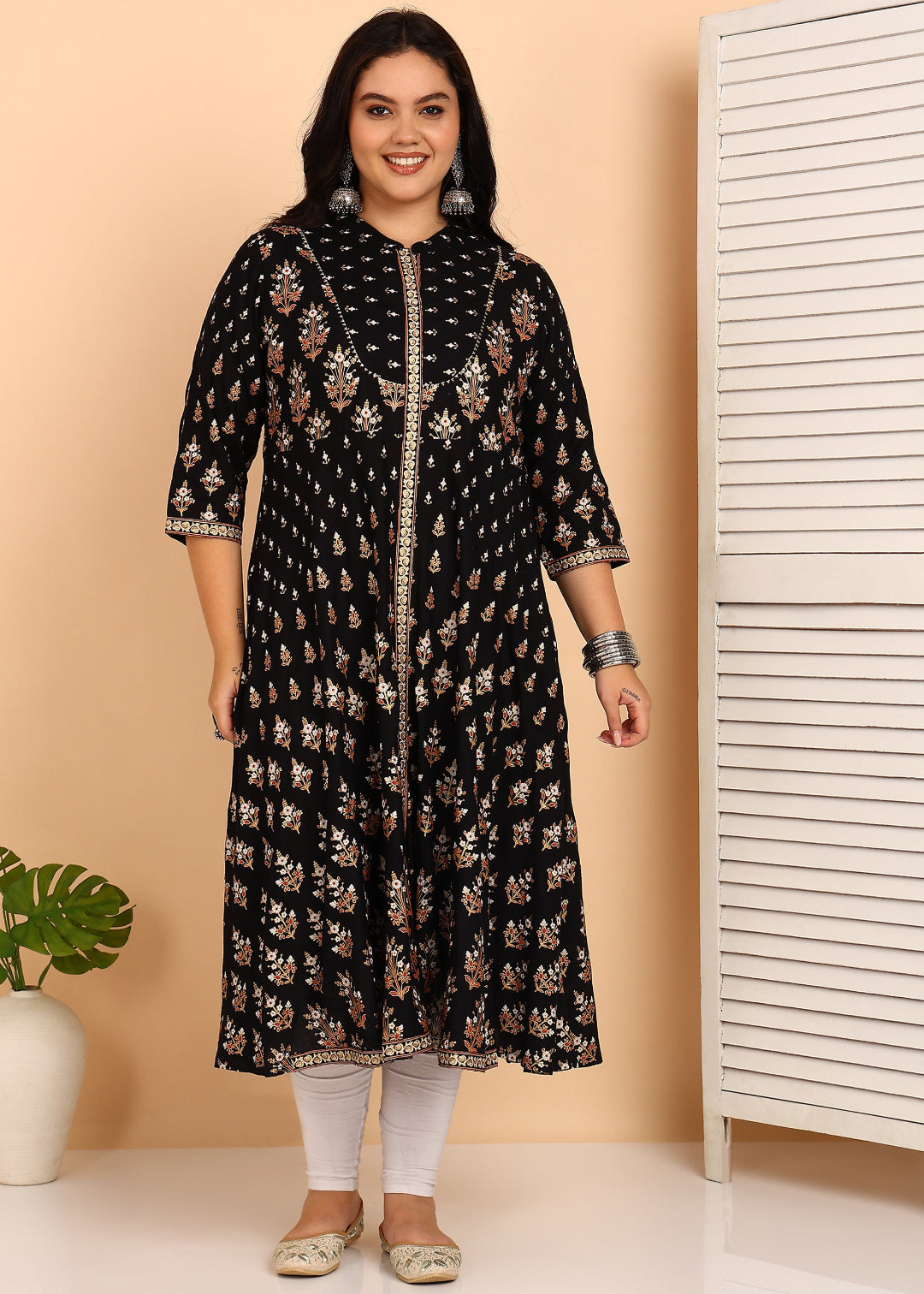 YASH GALLERY Women's Plus Size Rayon Floral Printed Anarkali Kurta