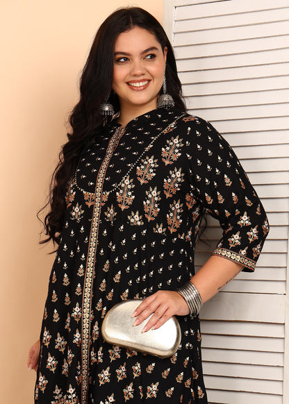 YASH GALLERY Women's Plus Size Rayon Floral Printed Anarkali Kurta
