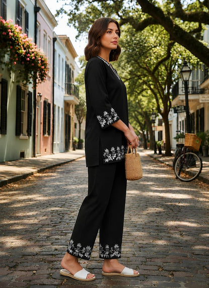 Yash Gallery Women’s Rayon Embroidered Top and Pants Set for Festive, Office & Casual Wear Co-ord Set