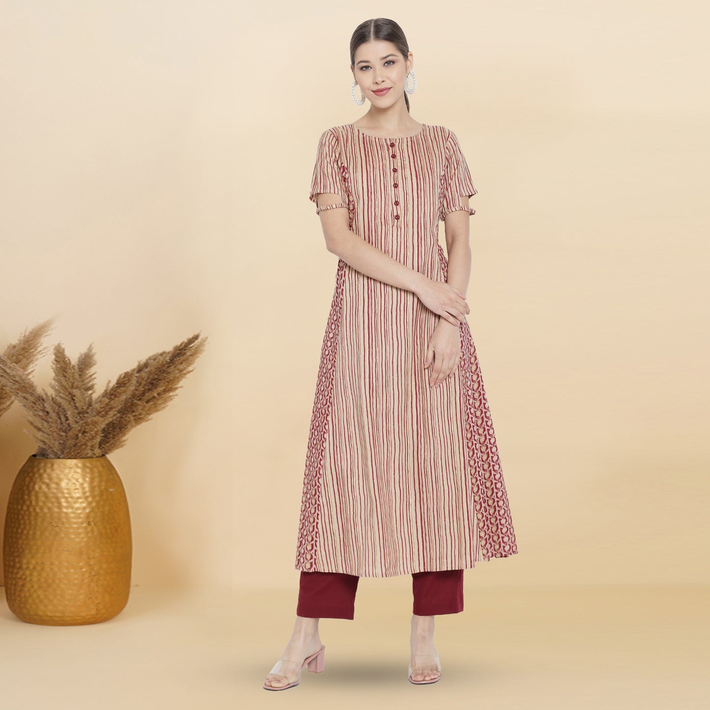 Rayon Floral Printed A-line Kurti (Maroon)