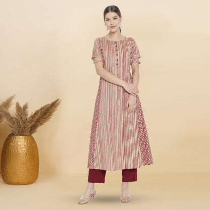 Rayon Floral Printed A-line Kurti (Maroon)