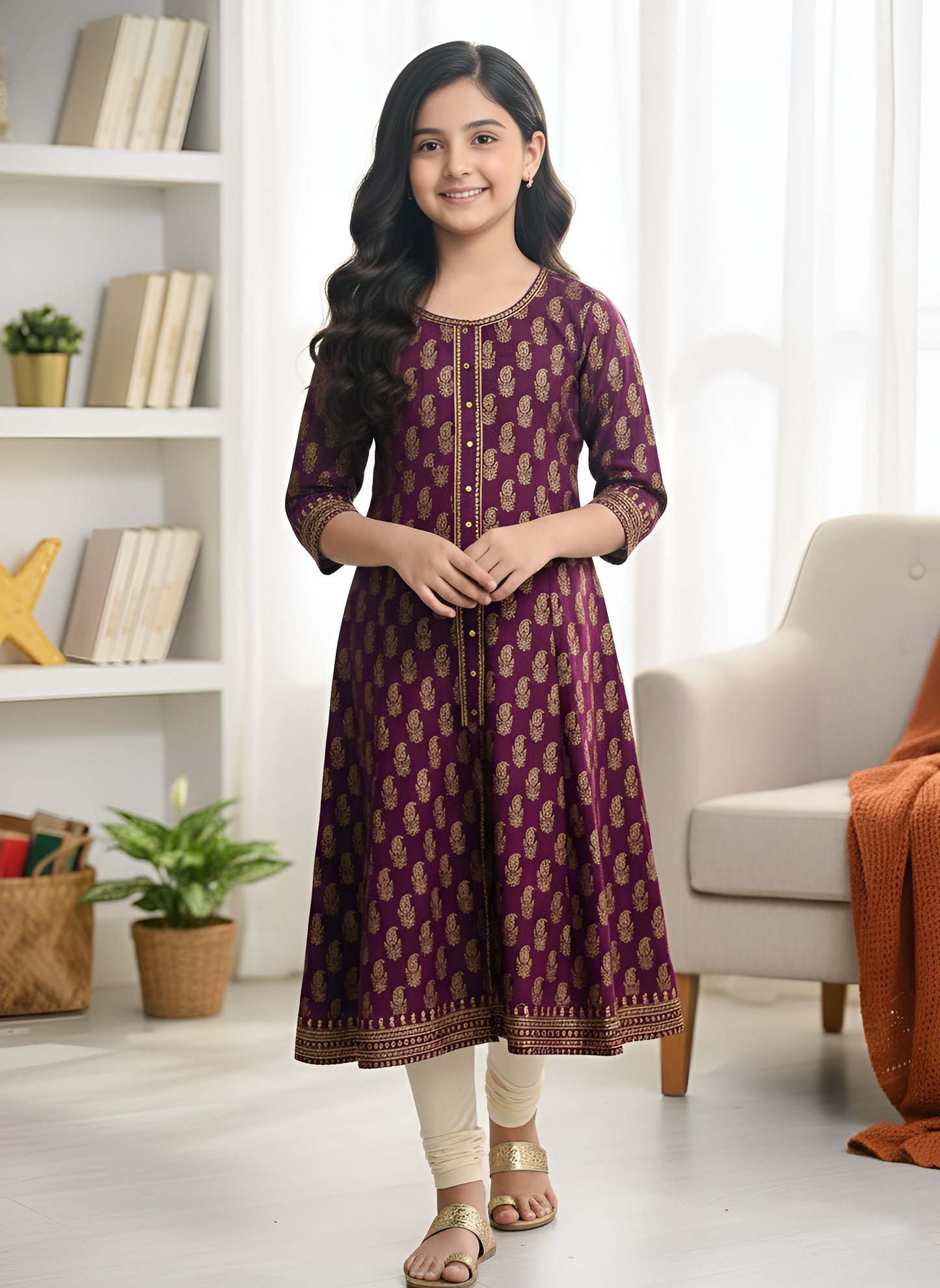 Yash Gallery Kid's Maxi Cotton Print Anarkali Dress