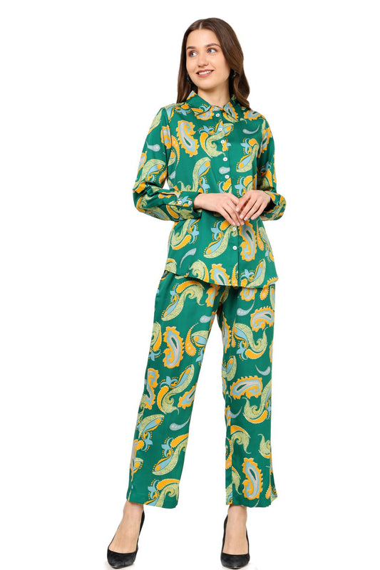 YASH GALLERY Women's Buta Printed Co-ord Set(Green)