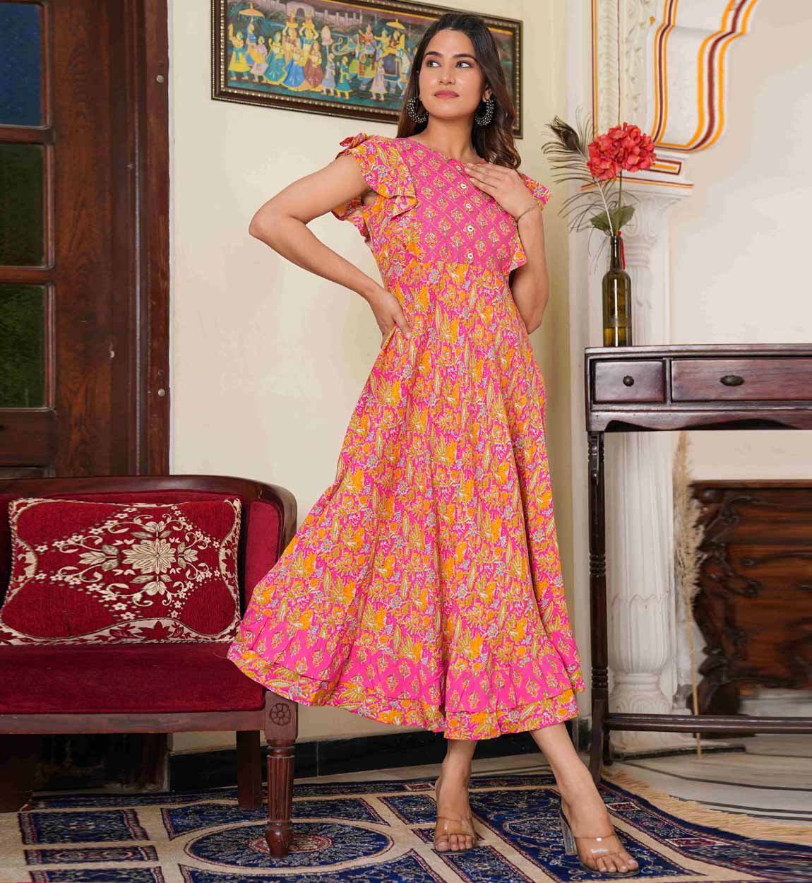 Buy Gun Laxmi Women's Cotton patola Print Anarkali Kurti with Pant Set( Designer Sleeves) Online at Best Prices in India - JioMart.