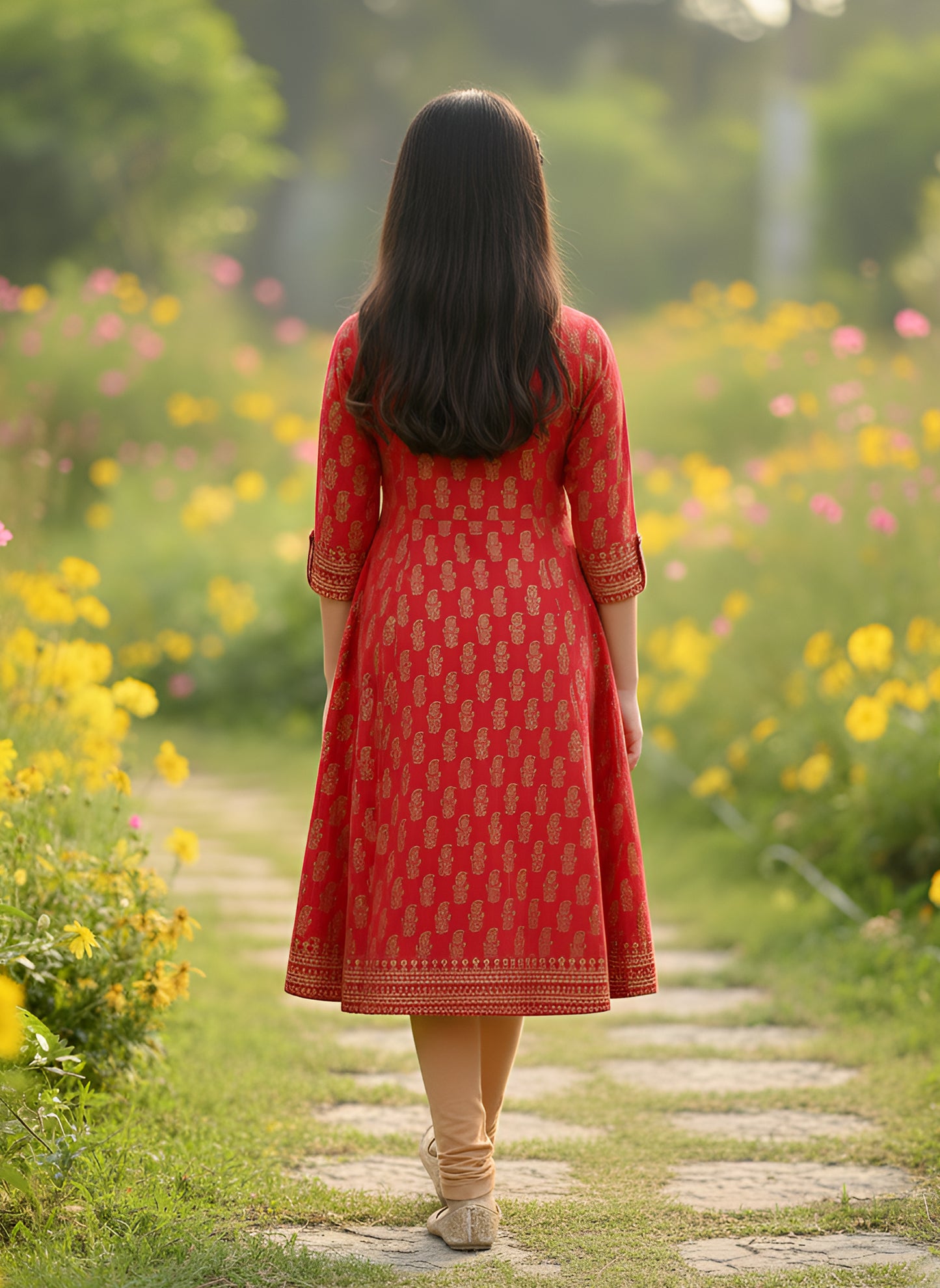 Yash Gallery Kid's Maxi Cotton Print Anarkali Dress