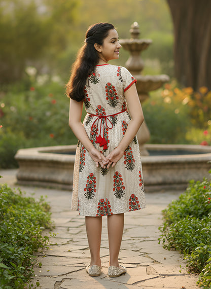 YASH GALLERY Kids Floral Printed Anarkali Kurta  (Beige)