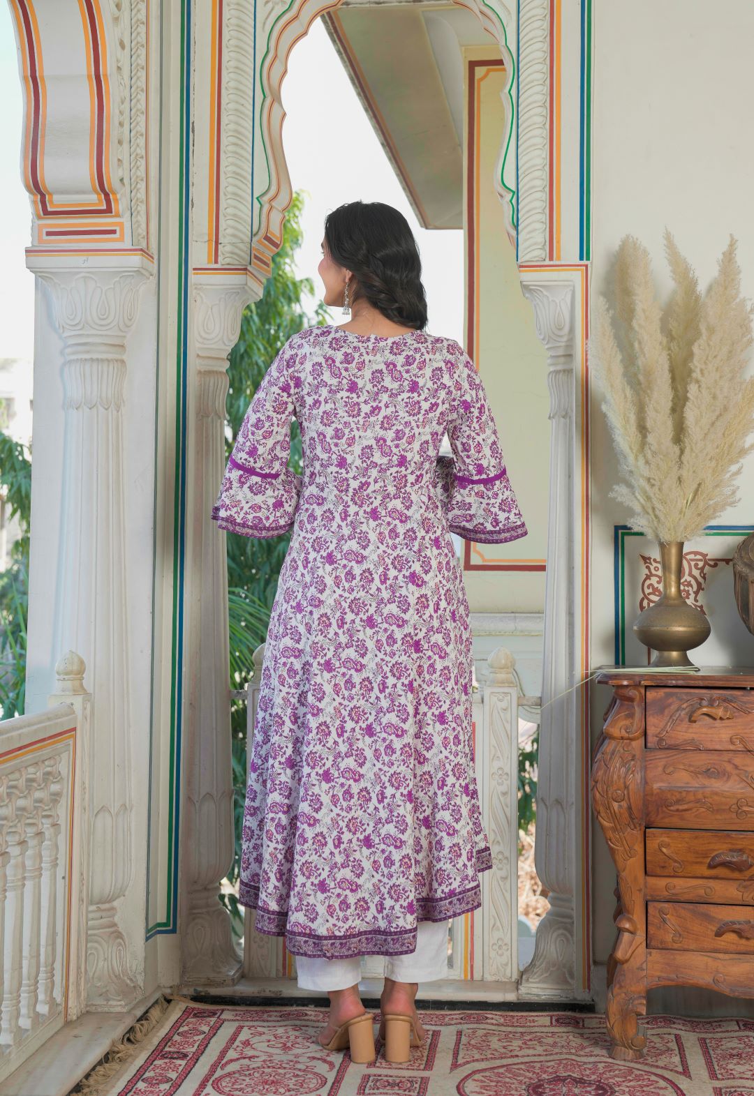 Rayon Floral Print Angrakha Kurta