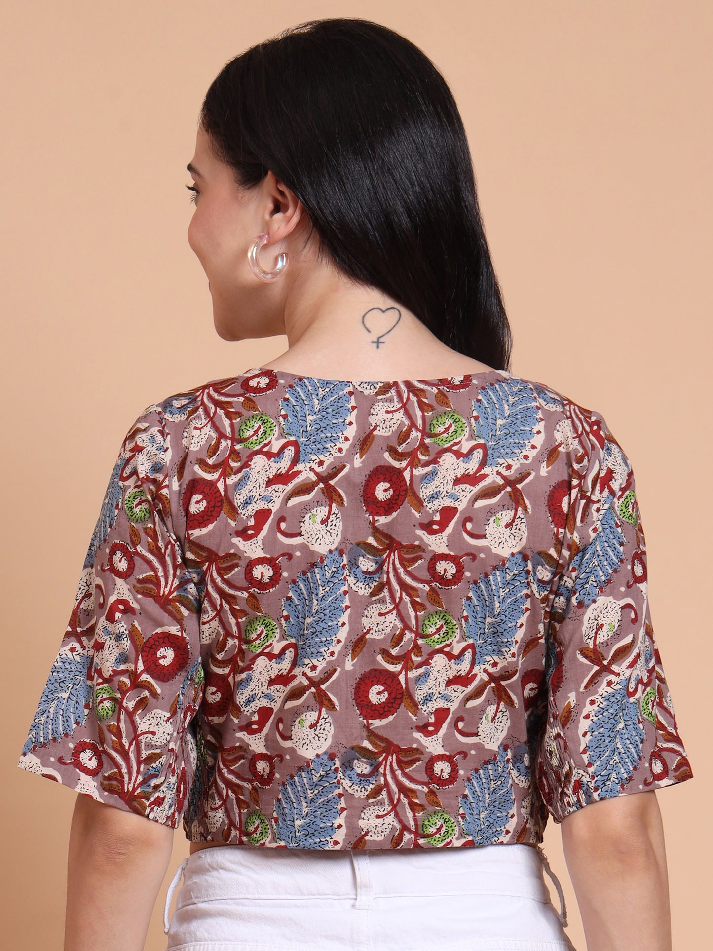 Yash Gallery Women’s Cambric Cotton Floral Printed Round Neck Half Sleeve Blouse Top with Both Side Bobbin Elastic