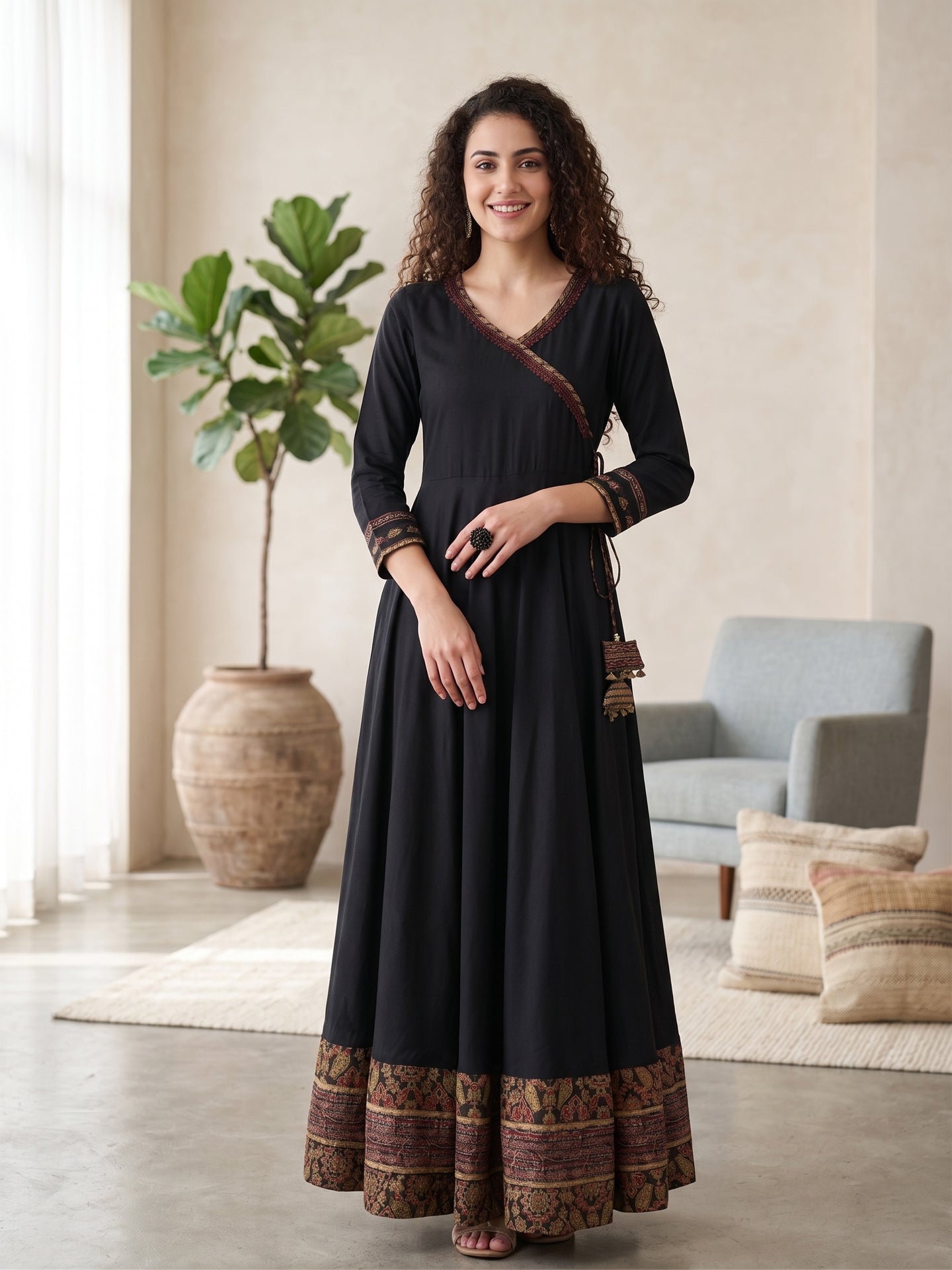 YASH GALLERY Women's Rayon Printed Angrakha Style Anarkali Kurta Plus Size