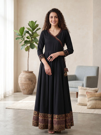 YASH GALLERY Women's Rayon Printed Angrakha Style Anarkali Kurta Plus Size