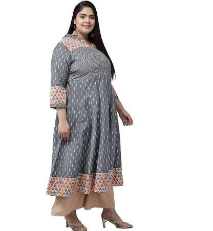 YASH GALLERY Women's Plus Size Ikat Printed Anarkali Kurti