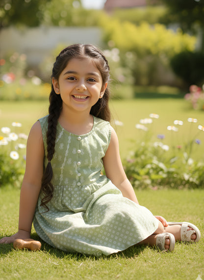 Yash Gallery Kids Georgette Silver-Print A-Line Dress Sleeveless, Round Neck