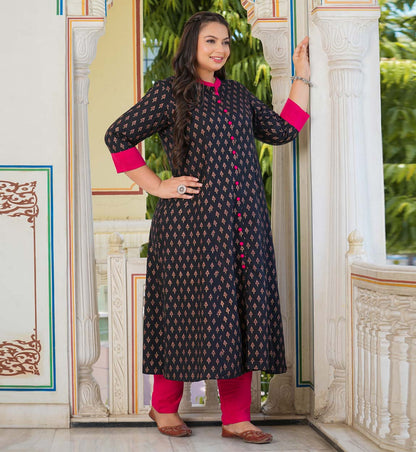 Yash Gallery Gold printed Black Anarkali kurta