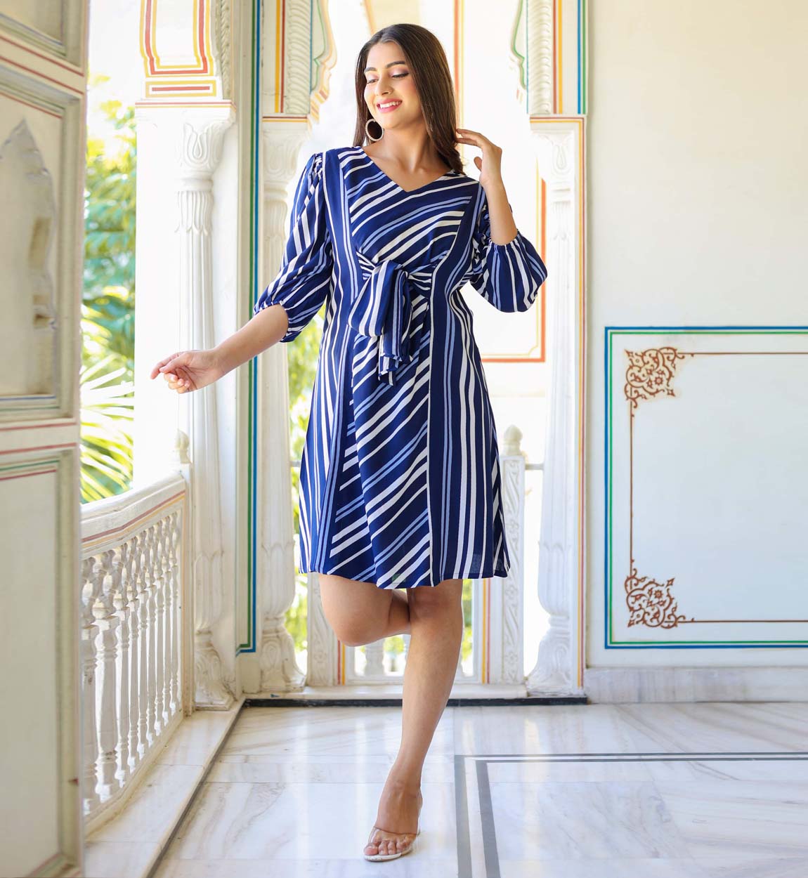 Yash Gallery Women's Stripe Printed A-line Dress Yash Gallery Women's Stripe Printed A-line Dress