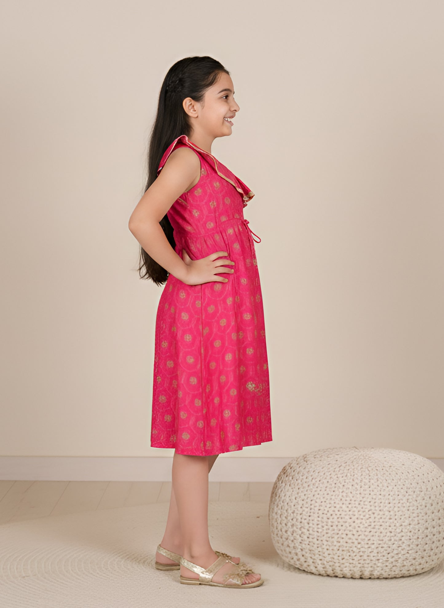 YASH GALLERY Kids One Shoulder Starp Floral Printed Dress