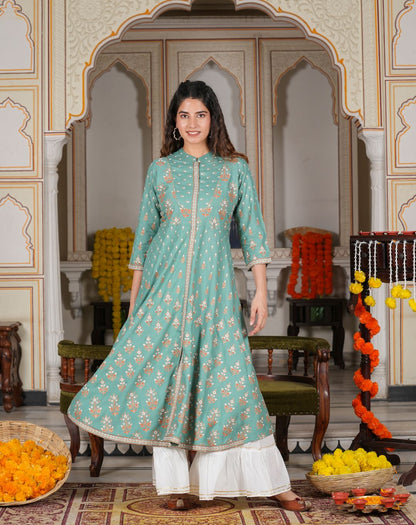 Rayon Floral Printed Anarkali Kurta (GREEN)