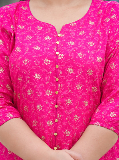 Yash Gallery Gold printed Pink Anarakali Kurta