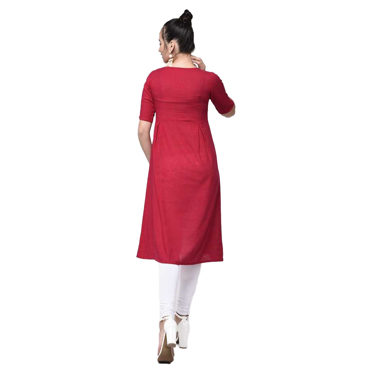 YASH GALLERY Women's Cotton Slub A-Line Solid Print Kurta