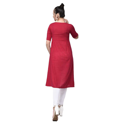 YASH GALLERY Women's Cotton Slub A-Line Solid Print Kurta