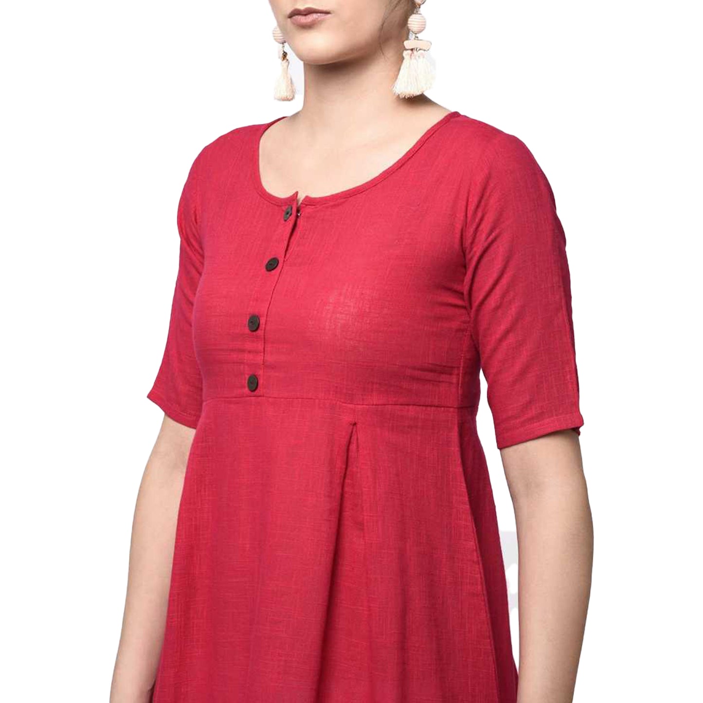 YASH GALLERY Women's Cotton Slub A-Line Solid Print Kurta