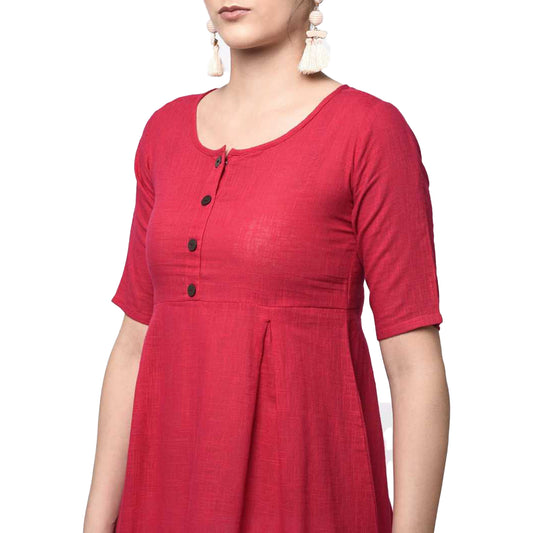 YASH GALLERY Women's Cotton Slub A-Line Solid Print Kurta