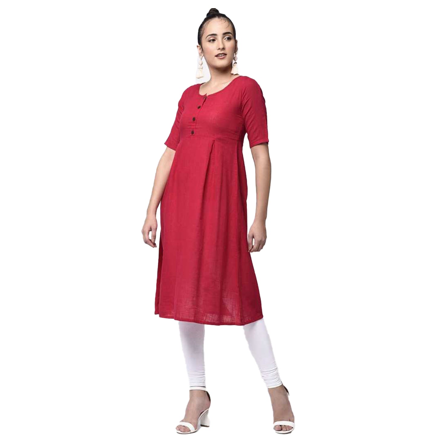 YASH GALLERY Women's Cotton Slub A-Line Solid Print Kurta