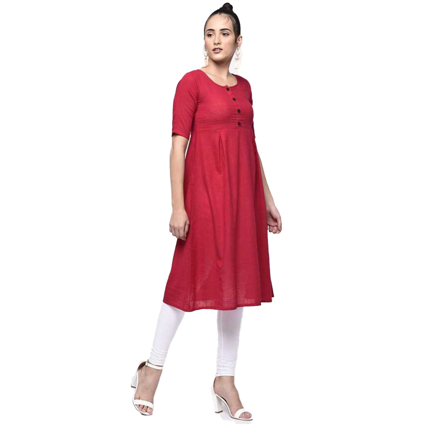 YASH GALLERY Women's Cotton Slub A-Line Solid Print Kurta