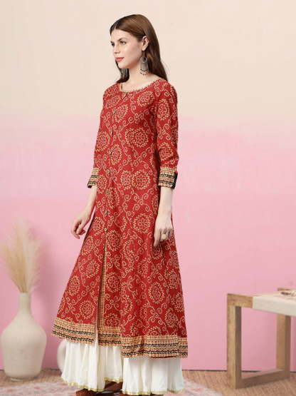 Yash Gallery Womens Cotton Bandhej Print Anarkali Kurta Plus Size