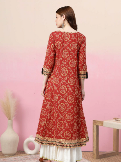 Yash Gallery Womens Cotton Bandhej Print Anarkali Kurta Plus Size