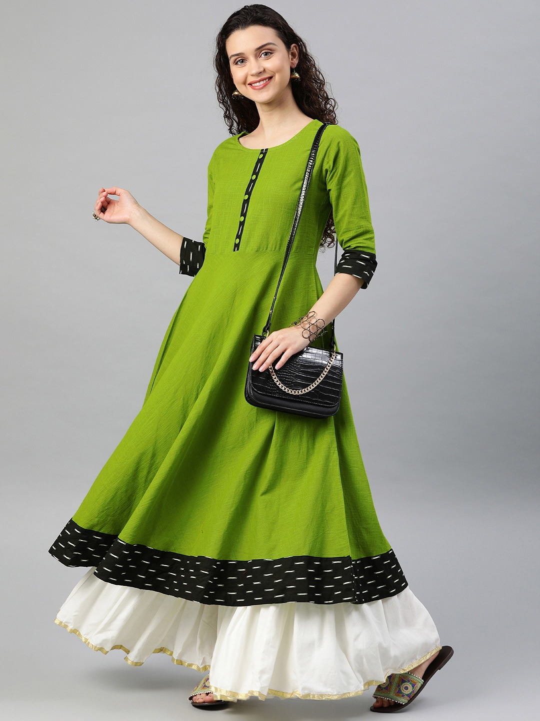 Yash Gallery Women's Cotton Slub Printed Anarkali Kurta Plus Size