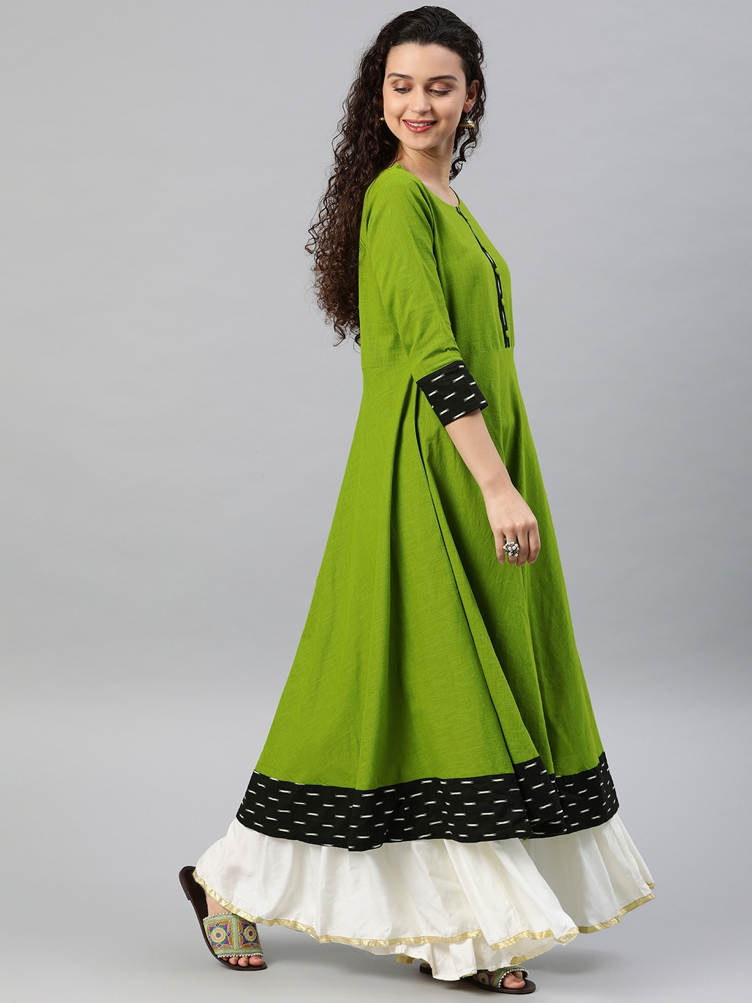 Yash Gallery Women's Cotton Slub Printed Anarkali Kurta Plus Size