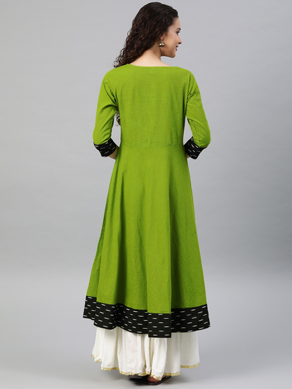 Yash Gallery Women's Cotton Slub Printed Anarkali Kurta Plus Size
