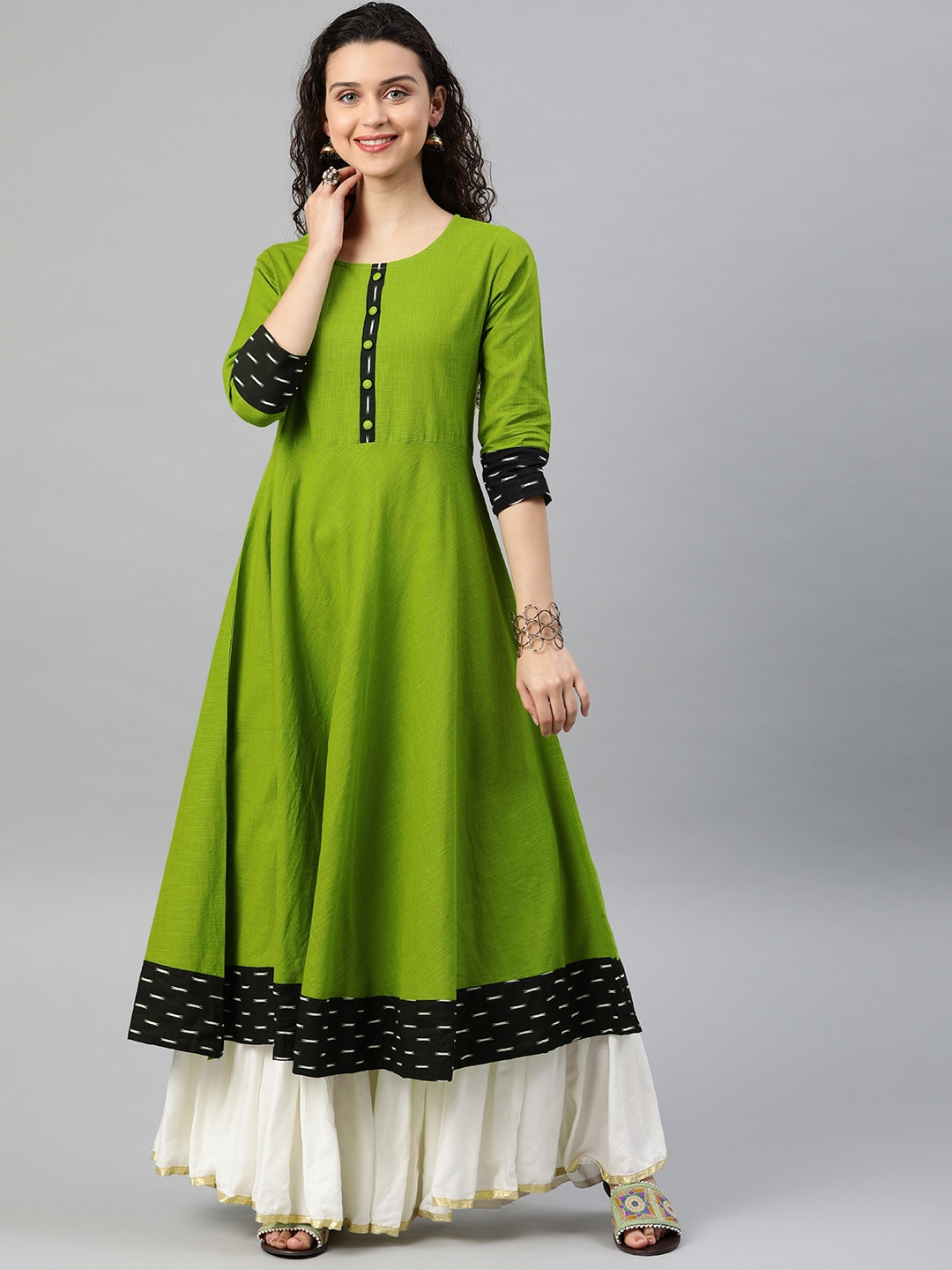Yash Gallery Women's Cotton Slub Printed Anarkali Kurta Plus Size