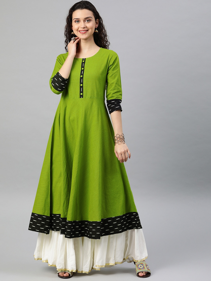 Yash Gallery Women's Cotton Slub Printed Anarkali Kurta Plus Size