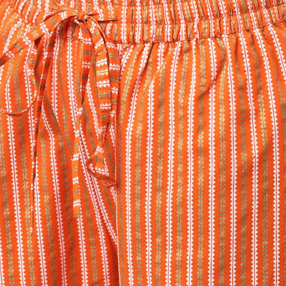 YASH GALLERY Women's Cotton Floral & Stripe Straight Kurta & Palazzo Set (Orange)