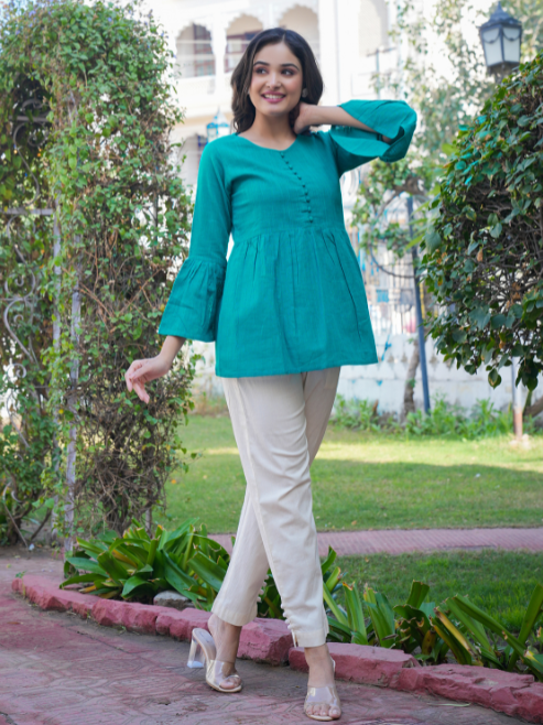 Casual Bell Sleeve Solid  Top