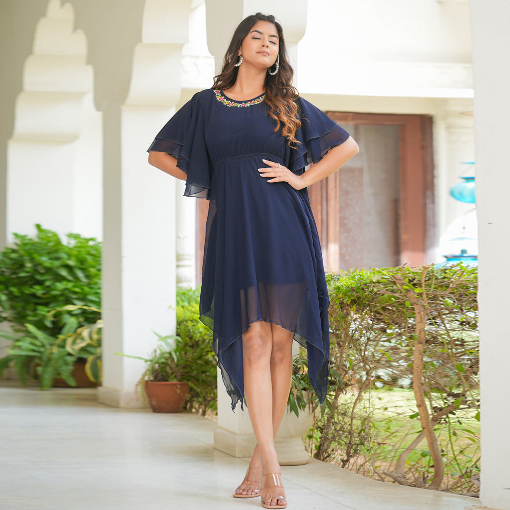 Yash Gallery Floral Embroidered Asymmetric Dress