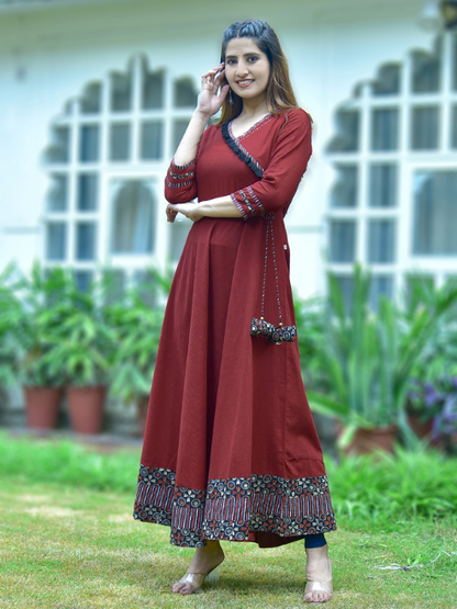 YASH GALLERY Women's Rayon Printed Angrakha Style Anarkali Kurta Plus Size