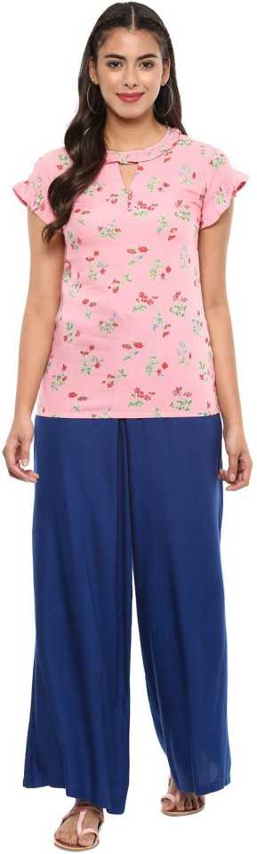 YASH GALLERY Women's Rayon Floral Printed Top (Pink)