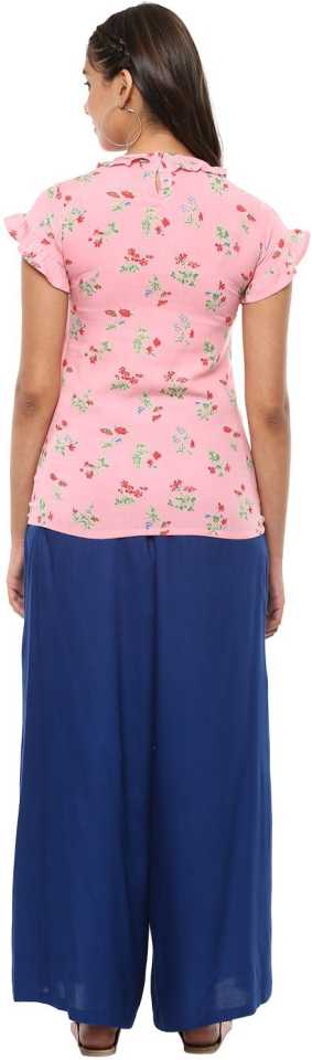 YASH GALLERY Women's Rayon Floral Printed Top (Pink)