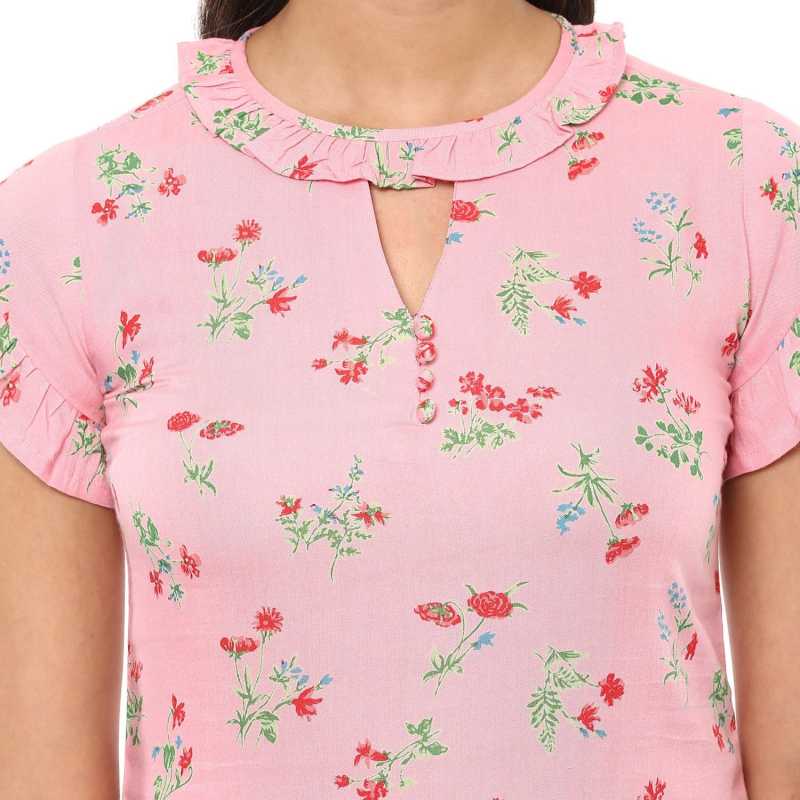 YASH GALLERY Women's Rayon Floral Printed Top (Pink)