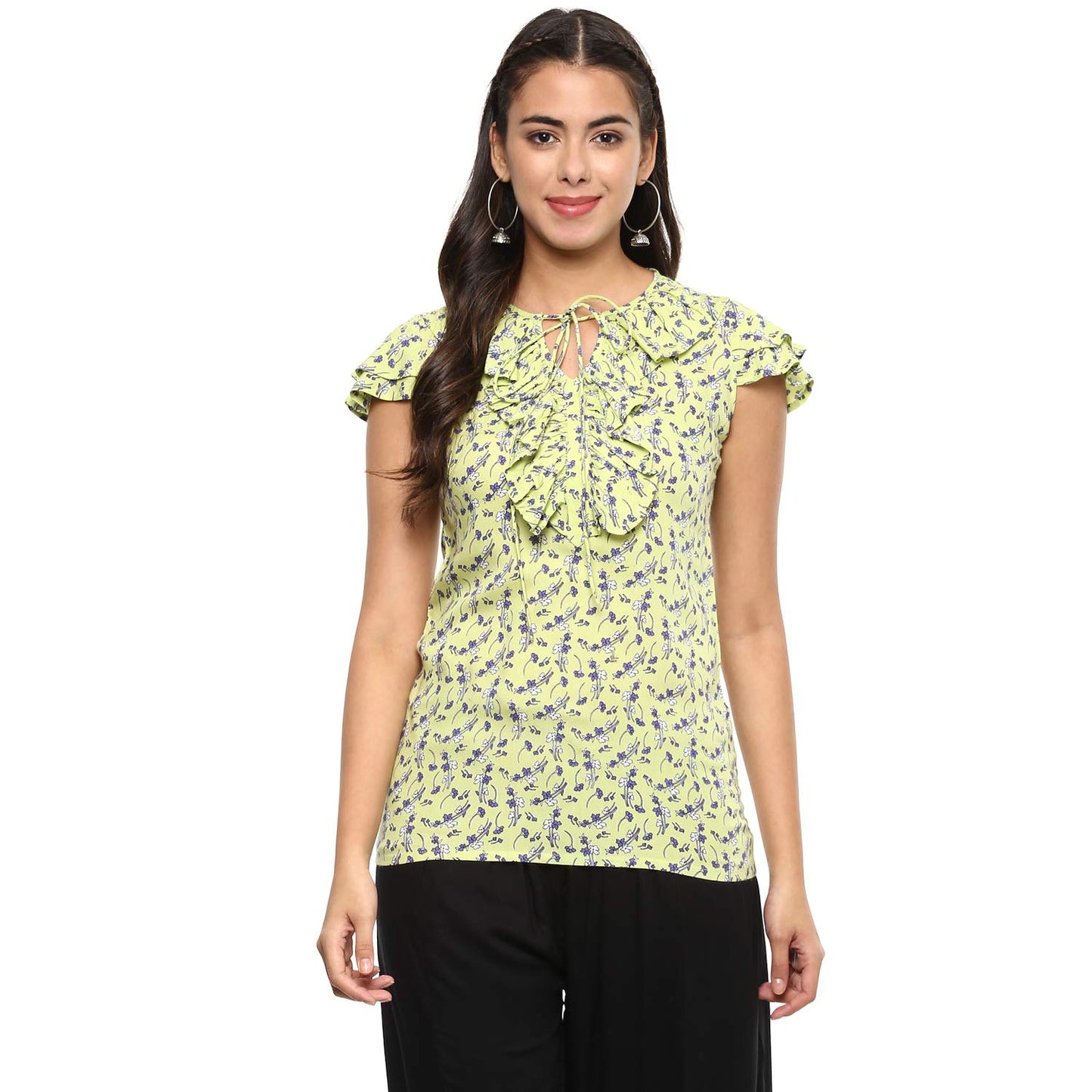 Yash Gallery Women's Rayon Printed Top (Pista)