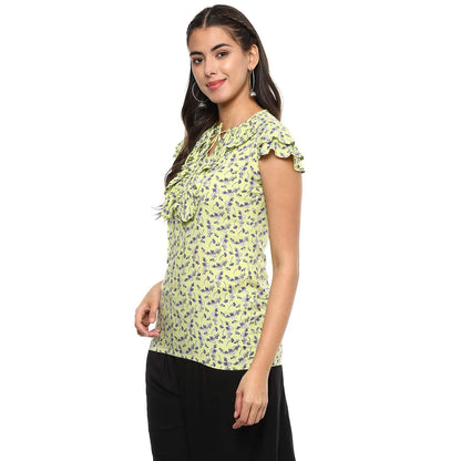Yash Gallery Women's Rayon Printed Top (Pista)