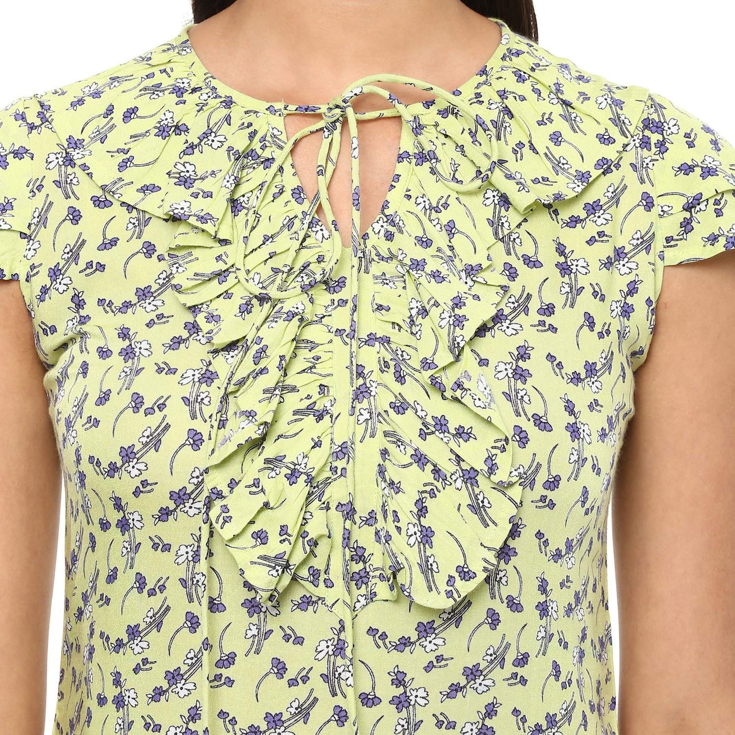 Yash Gallery Women's Rayon Printed Top (Pista)