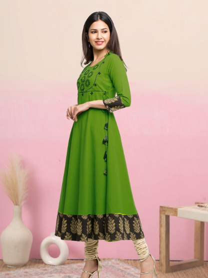 Embroidered Anarkali Kurta (Green)