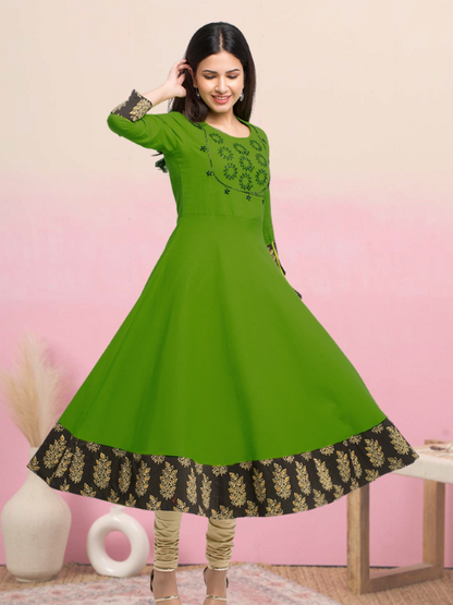 Embroidered Anarkali Kurta (Green)