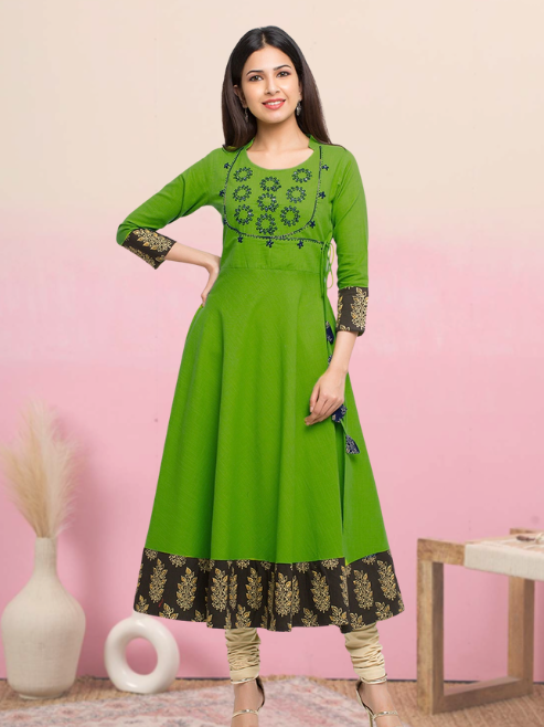 Embroidered Anarkali Kurta (Green)