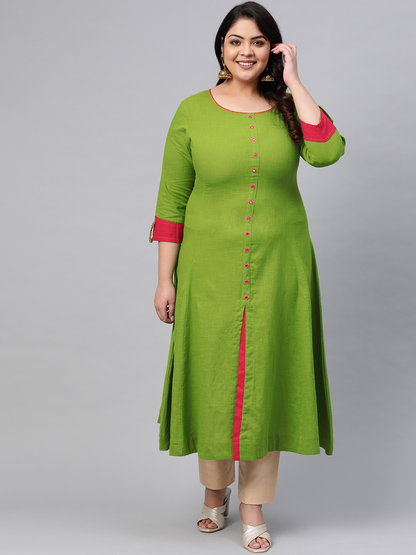 Yash Gallery Women's Cotton Slub Anarkali Kurta Plus Size