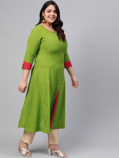 Yash Gallery Women's Cotton Slub Anarkali Kurta Plus Size
