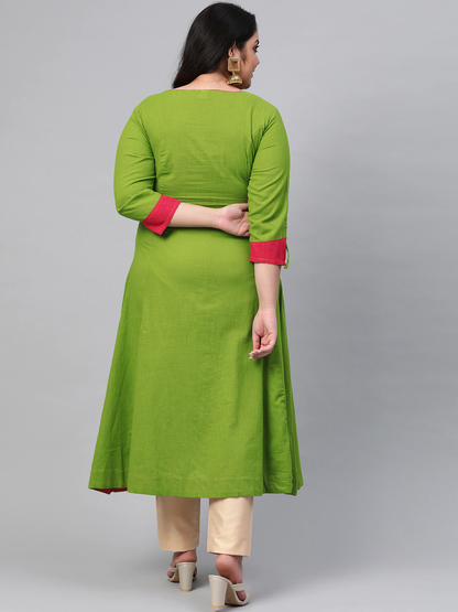 Yash Gallery Women's Cotton Slub Anarkali Kurta Plus Size